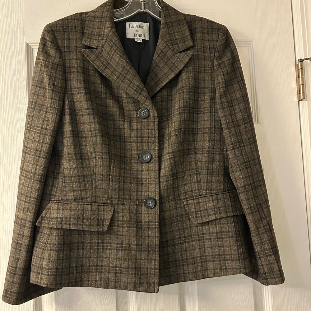 Le Suit Brown Plaid Blazer